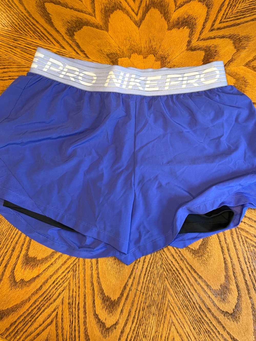 Nike Pro Blue Workout Shorts with Branded Waistband and under shorts